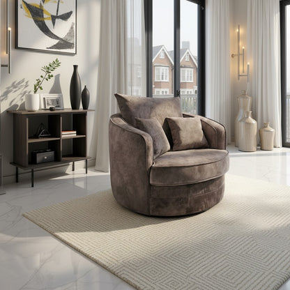 Serena Brown Fabric Swivel Armchair