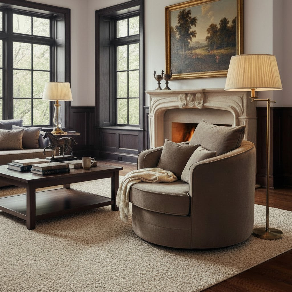 Serena Brown Fabric Swivel Armchair