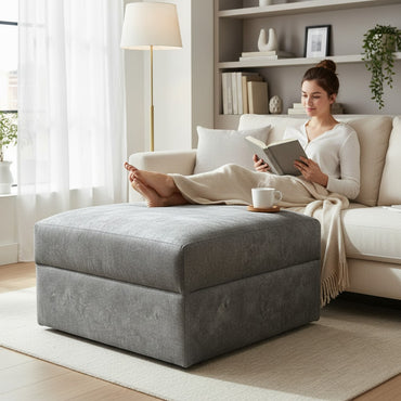 Serena Grey Fabric Storage Footstool