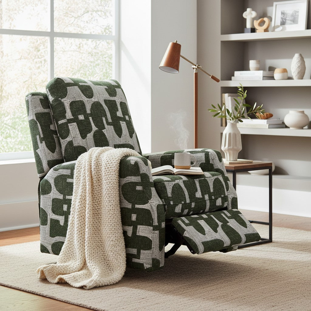 Seville Electric Reclining Green Fabric Armchair