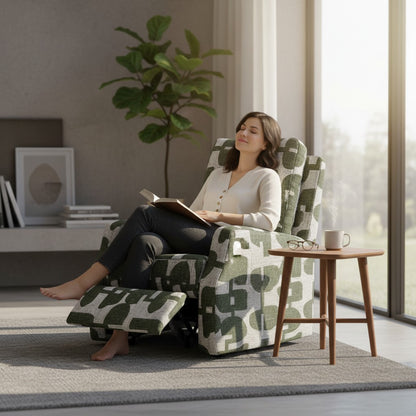 Seville Electric Reclining Green Fabric Armchair
