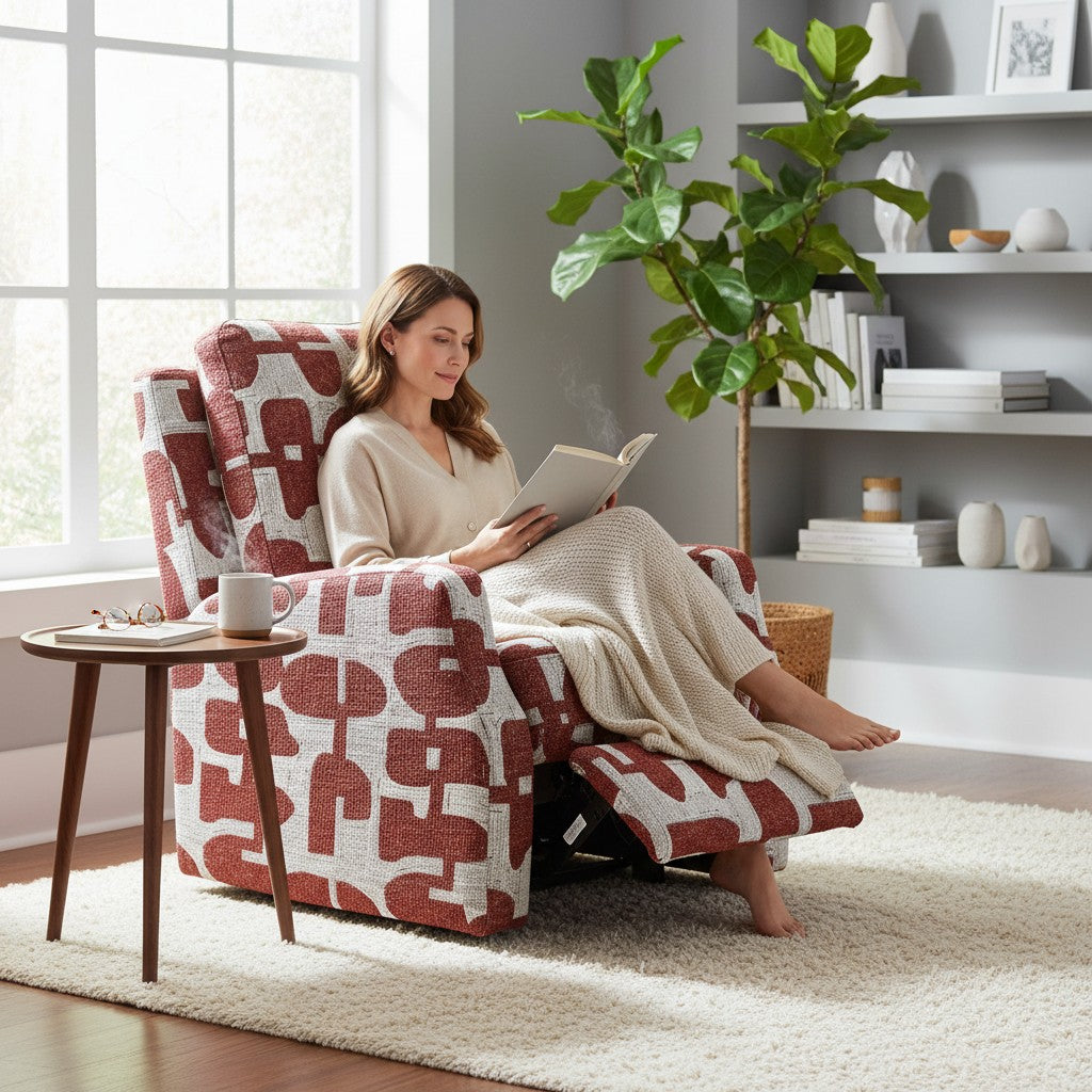 Seville Electric Reclining Red Fabric Armchair