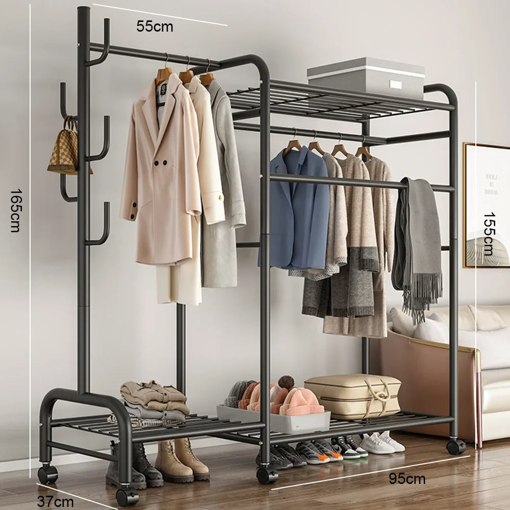 Floor Standing Clothes Rail with Wheels-Double Tier