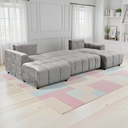 Shanghai Luxury Sofabed Grey Fabric U Shape Corner Sofa
