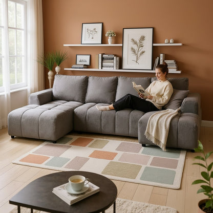 Shanghai Luxury Sofabed Grey Fabric U Shape Corner Sofa