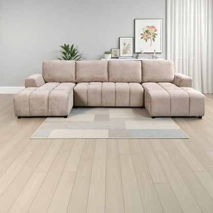 Shanghai Luxury Sofabed Beige Fabric U Shape Corner Sofa