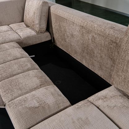 Shanghai Luxury Sofabed Beige Fabric U Shape Corner Sofa