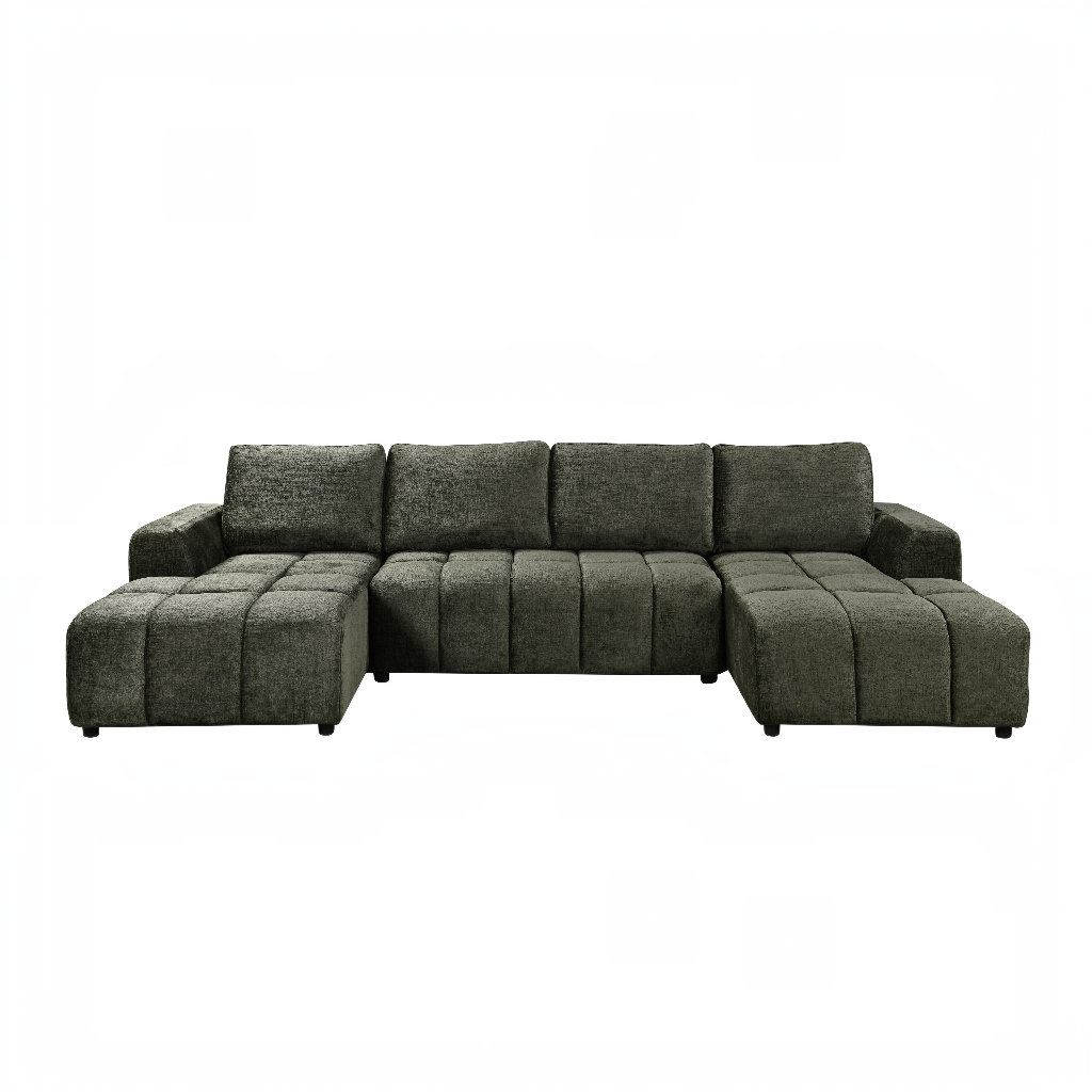 Shanghai Luxury Sofabed Green Fabric U Shape Corner Sofa