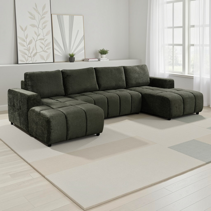 Shanghai Luxury Sofabed Green Fabric U Shape Corner Sofa