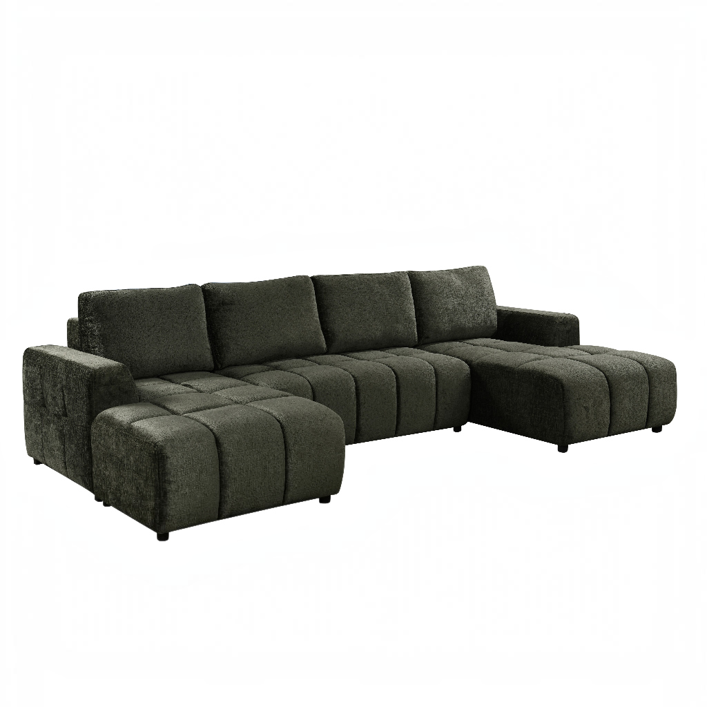 Shanghai Luxury Sofabed Green Fabric U Shape Corner Sofa