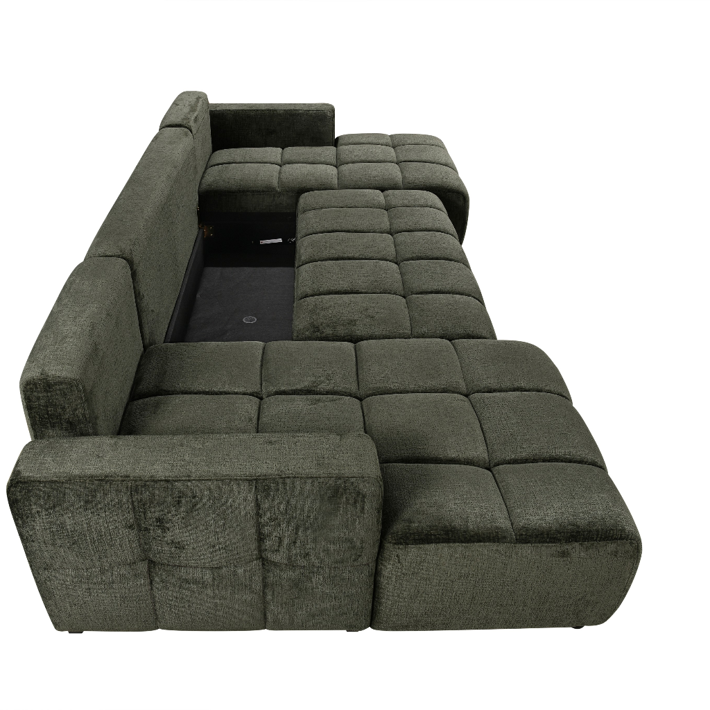 Shanghai Luxury Sofabed Green Fabric U Shape Corner Sofa