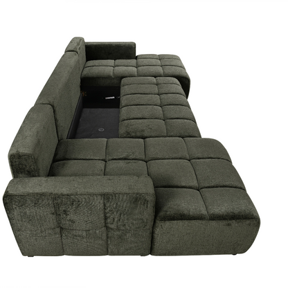 Shanghai Luxury Sofabed Green Fabric U Shape Corner Sofa