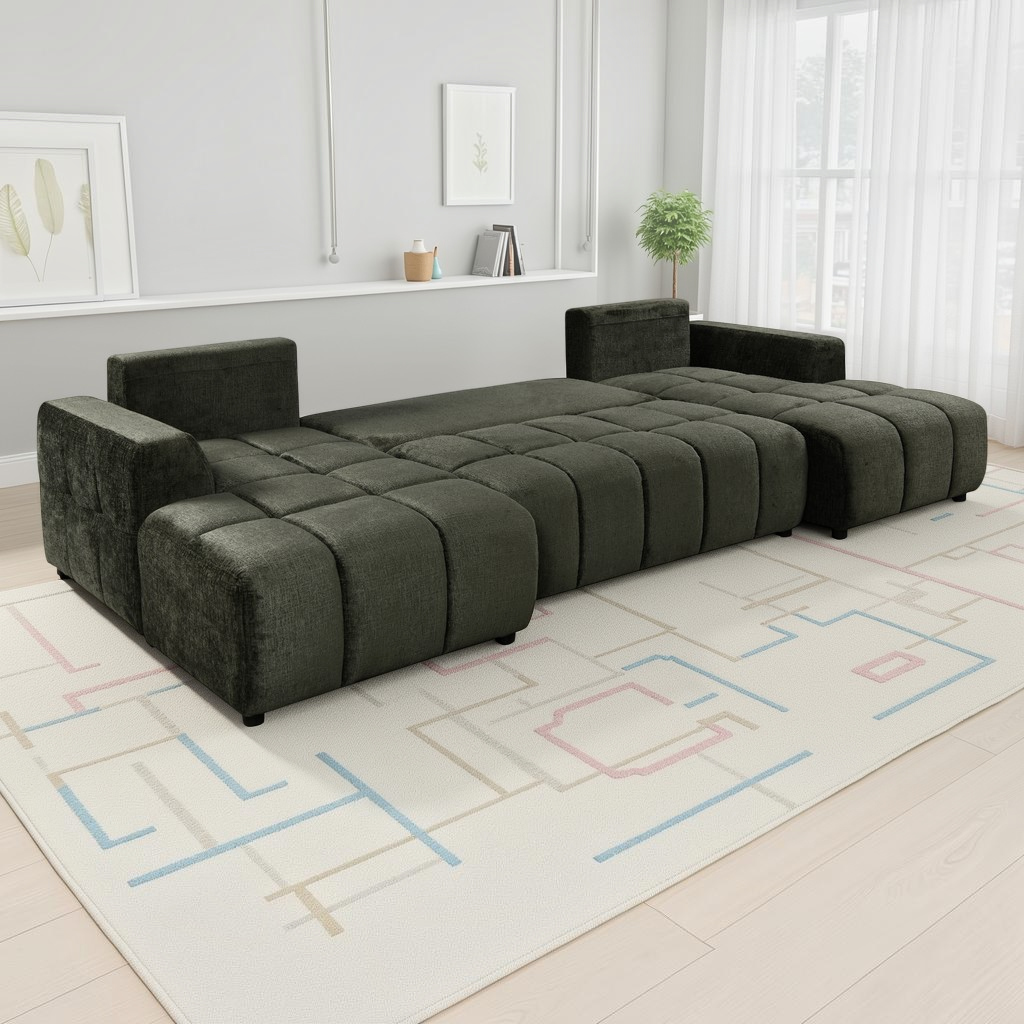 Shanghai Luxury Sofabed Green Fabric U Shape Corner Sofa