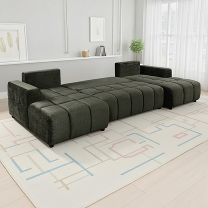 Shanghai Luxury Sofabed Green Fabric U Shape Corner Sofa