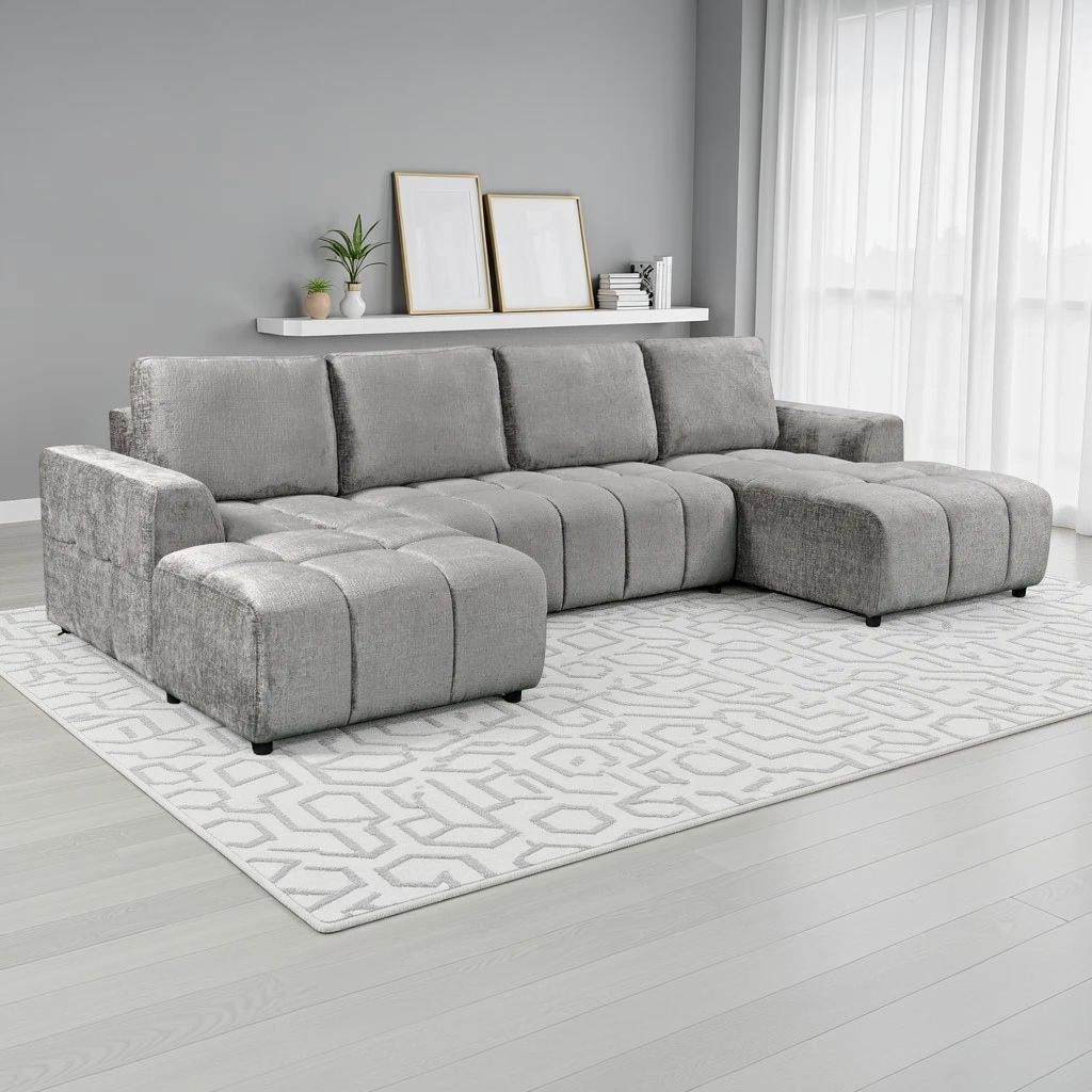 Shanghai Luxury Sofabed Grey Fabric U Shape Corner Sofa
