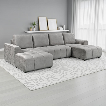 Shanghai Luxury Sofabed Grey Fabric U Shape Corner Sofa