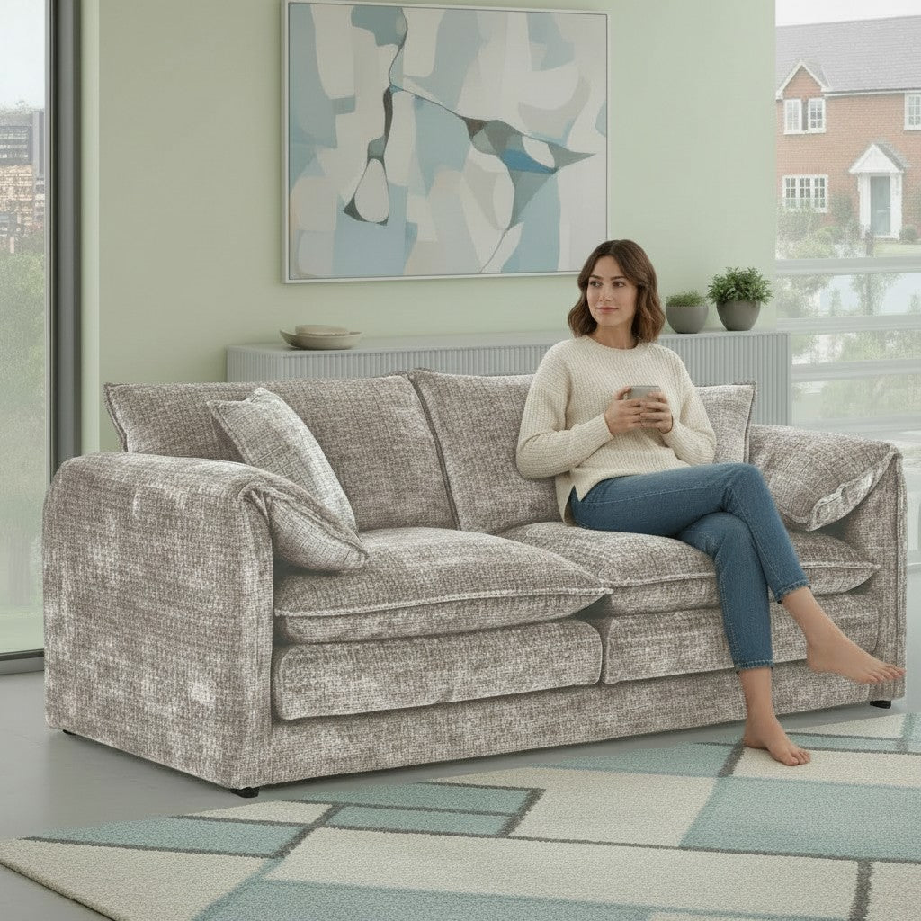 Solaya Beige Fabric 3 Seater Sofa