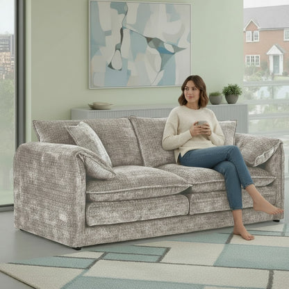 Solaya Beige Fabric 3 Seater Sofa