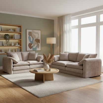 Solaya Beige Fabric 3+2 Sofa Suite