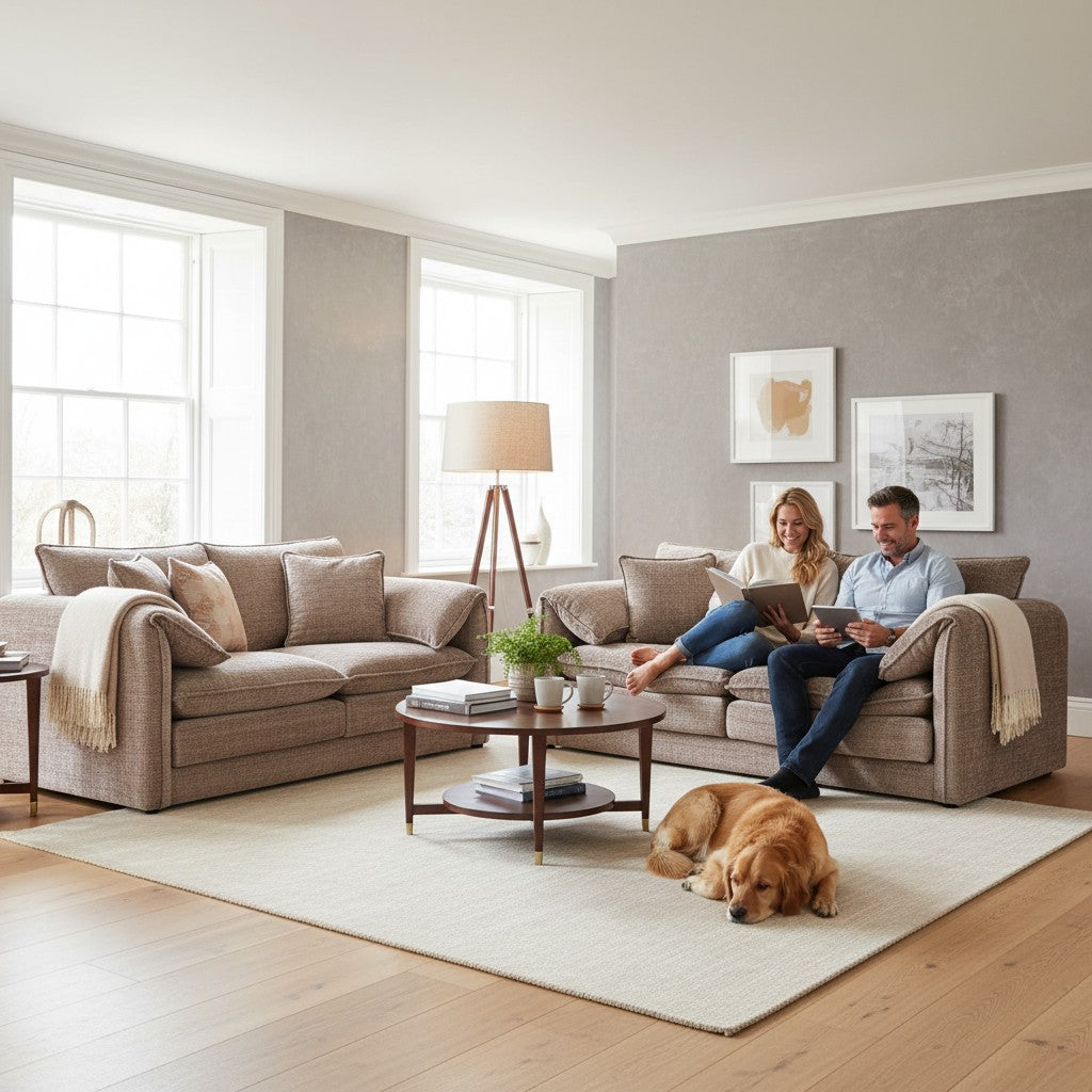 Solaya Beige Fabric 3+2 Sofa Suite