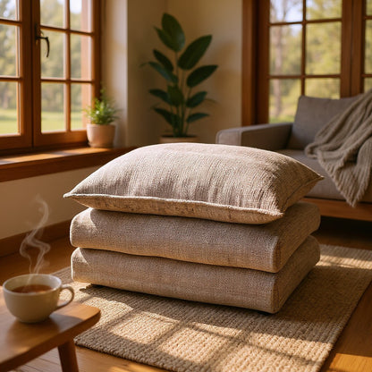 Solaya Beige Fabric Footstool
