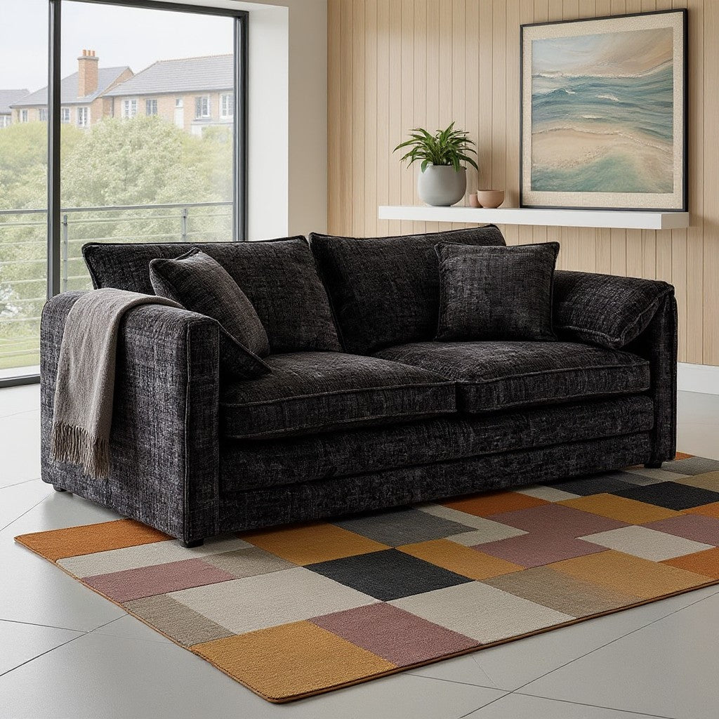 Solaya Black Fabric 3 Seater Sofa