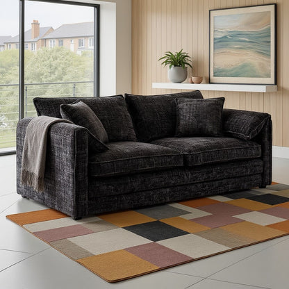Solaya Black Fabric 3 Seater Sofa