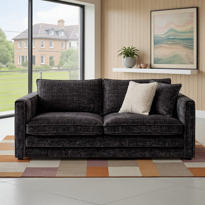 Solaya Black Fabric 3 Seater Sofa