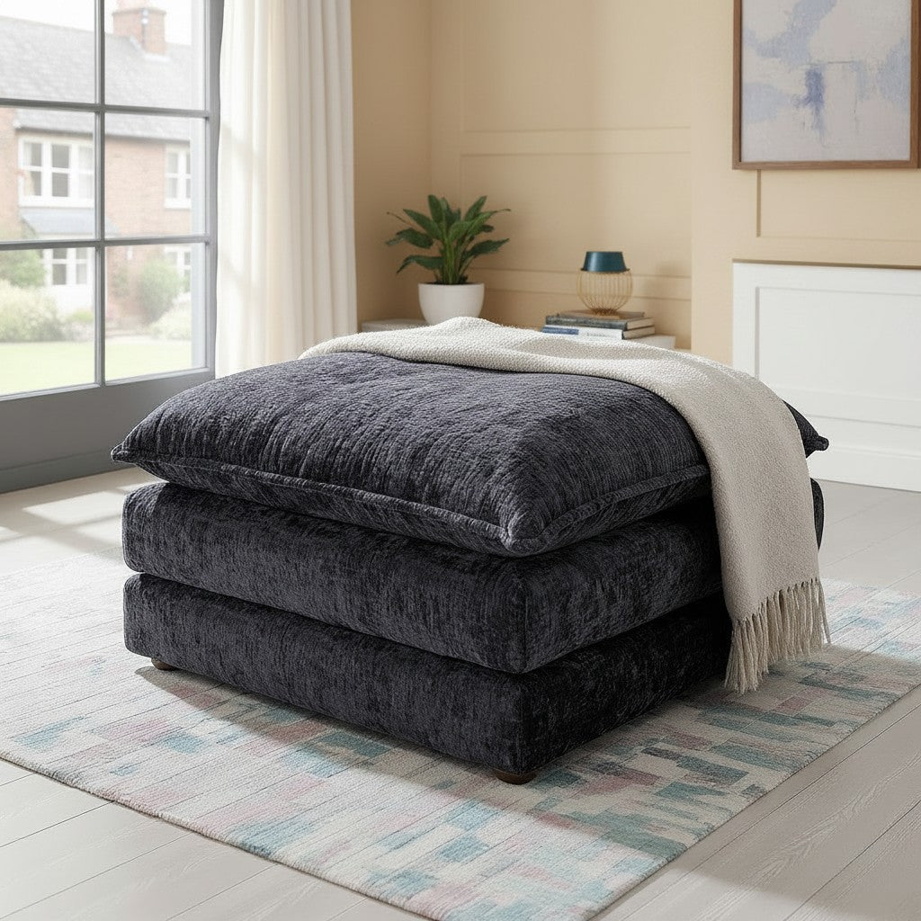Solaya Black Fabric Footstool