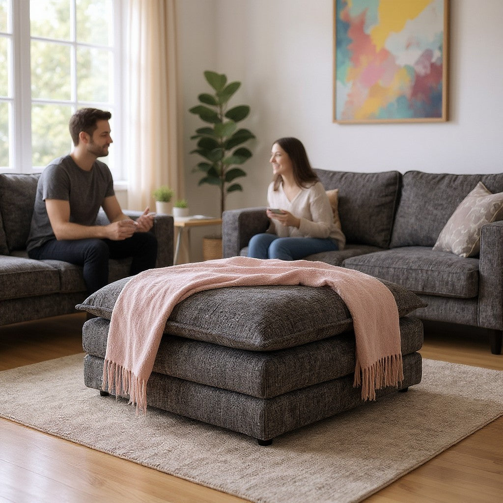 Solaya Black Fabric Footstool