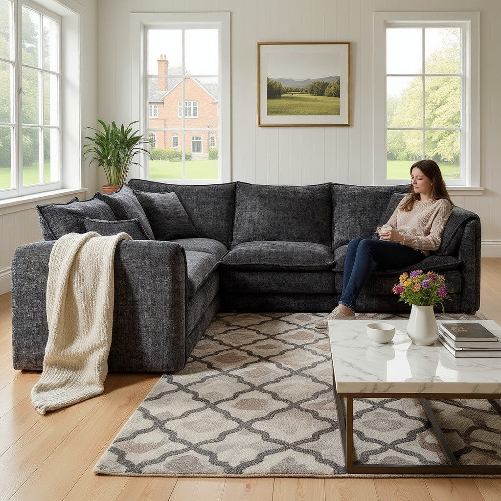 Solaya Black Fabric Large Corner Sofa