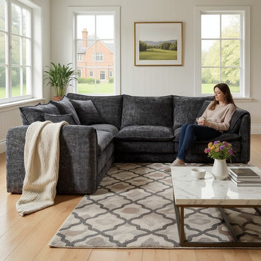 Solaya Black Fabric Large Corner Sofa