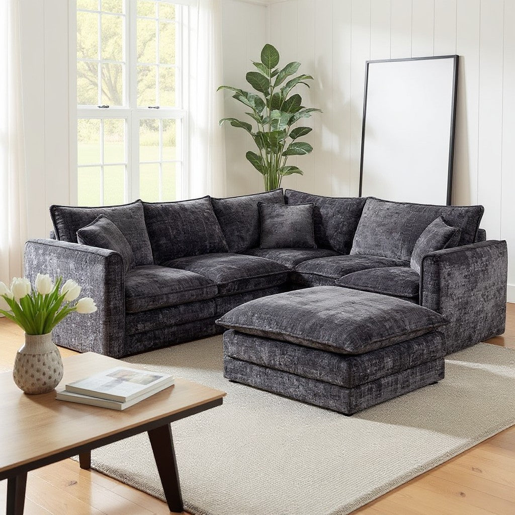 Solaya Black Fabric Large Corner Sofa