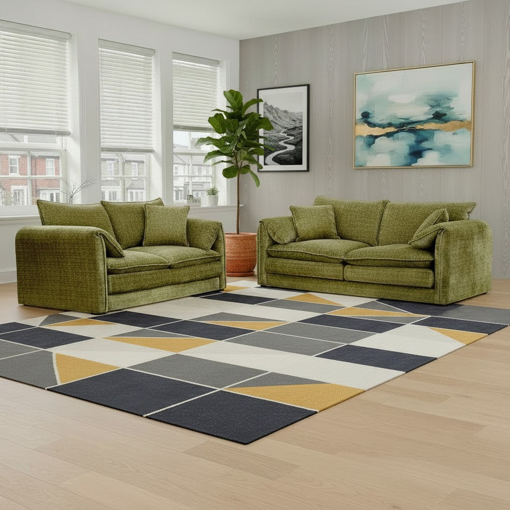 Solaya Green Fabric 3+2 Sofa Suite