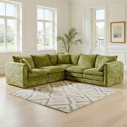 Solaya Green Fabric Large Corner Sofa