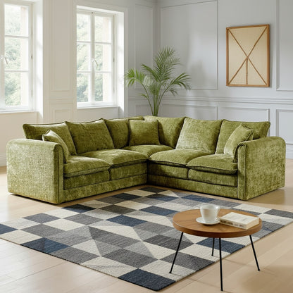 Solaya Green Fabric Large Corner Sofa
