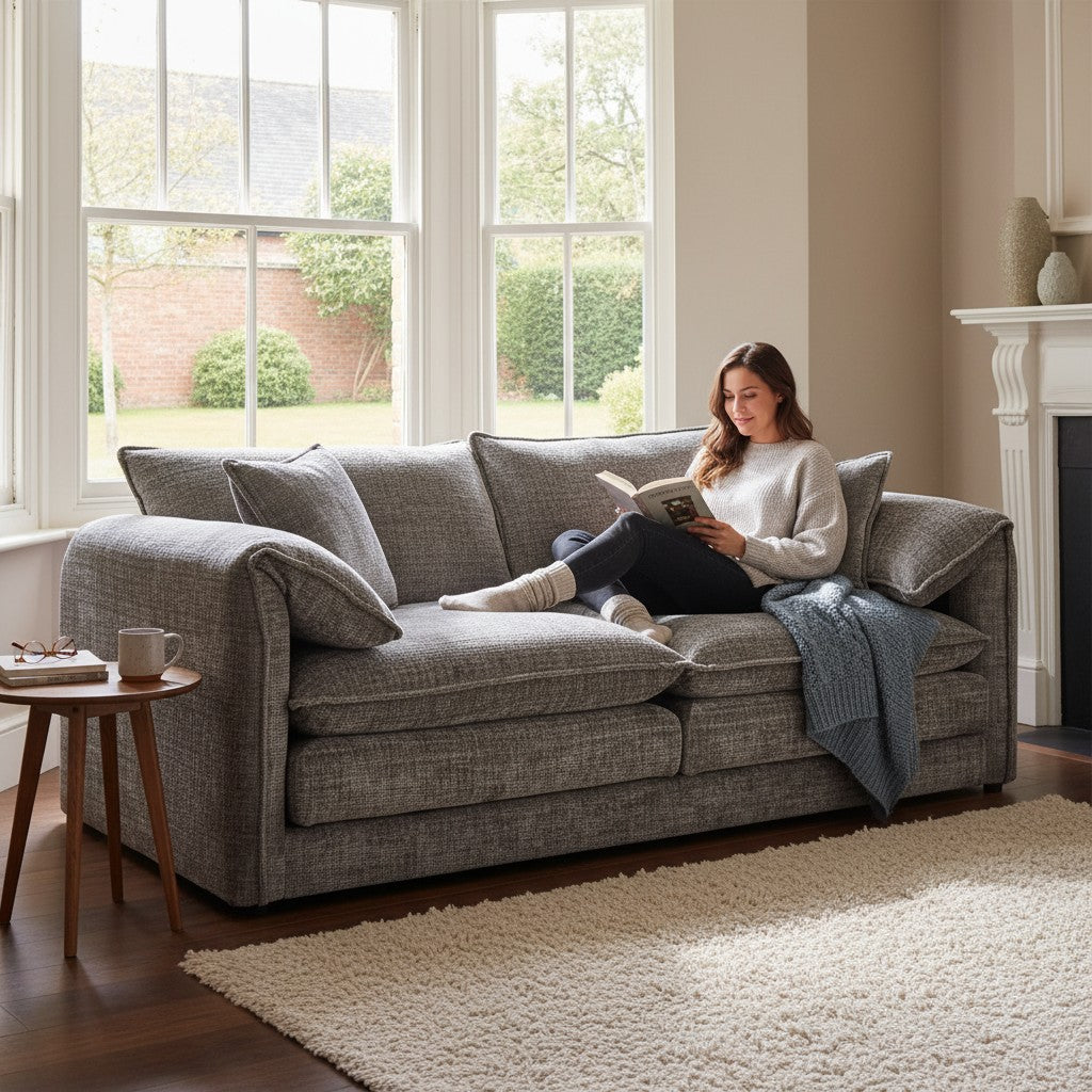 Solaya Grey Fabric 3 Seater Sofa