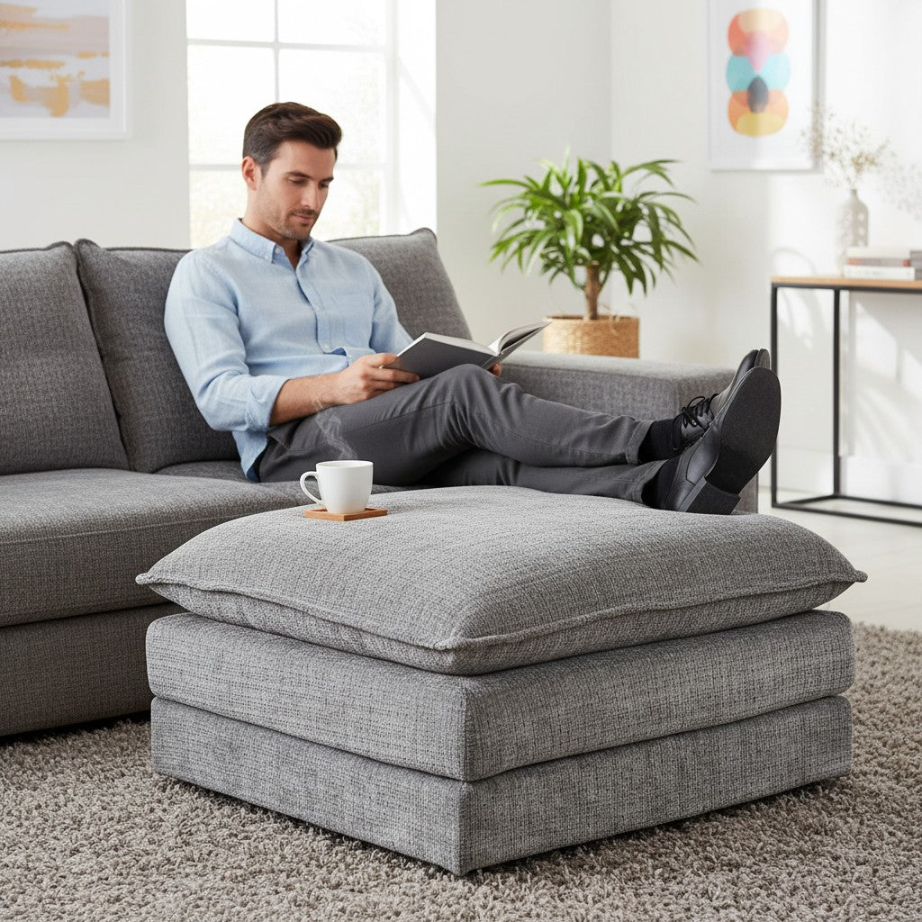 Solaya Grey Fabric Footstool