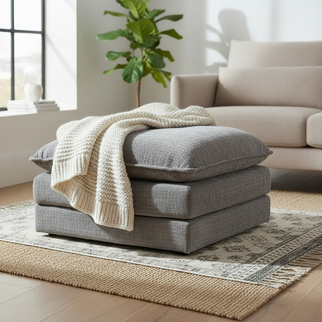 Solaya Grey Fabric Footstool