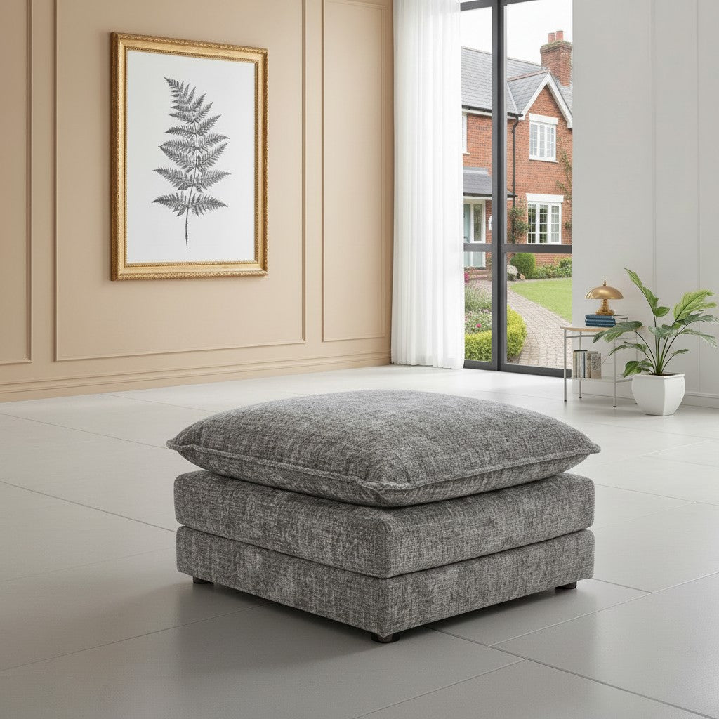 Solaya Grey Fabric Footstool