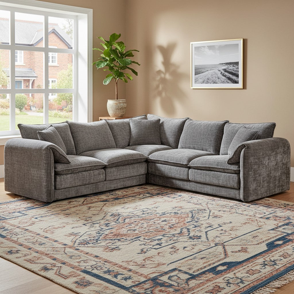 Solaya Grey Fabric Large Corner Sofa