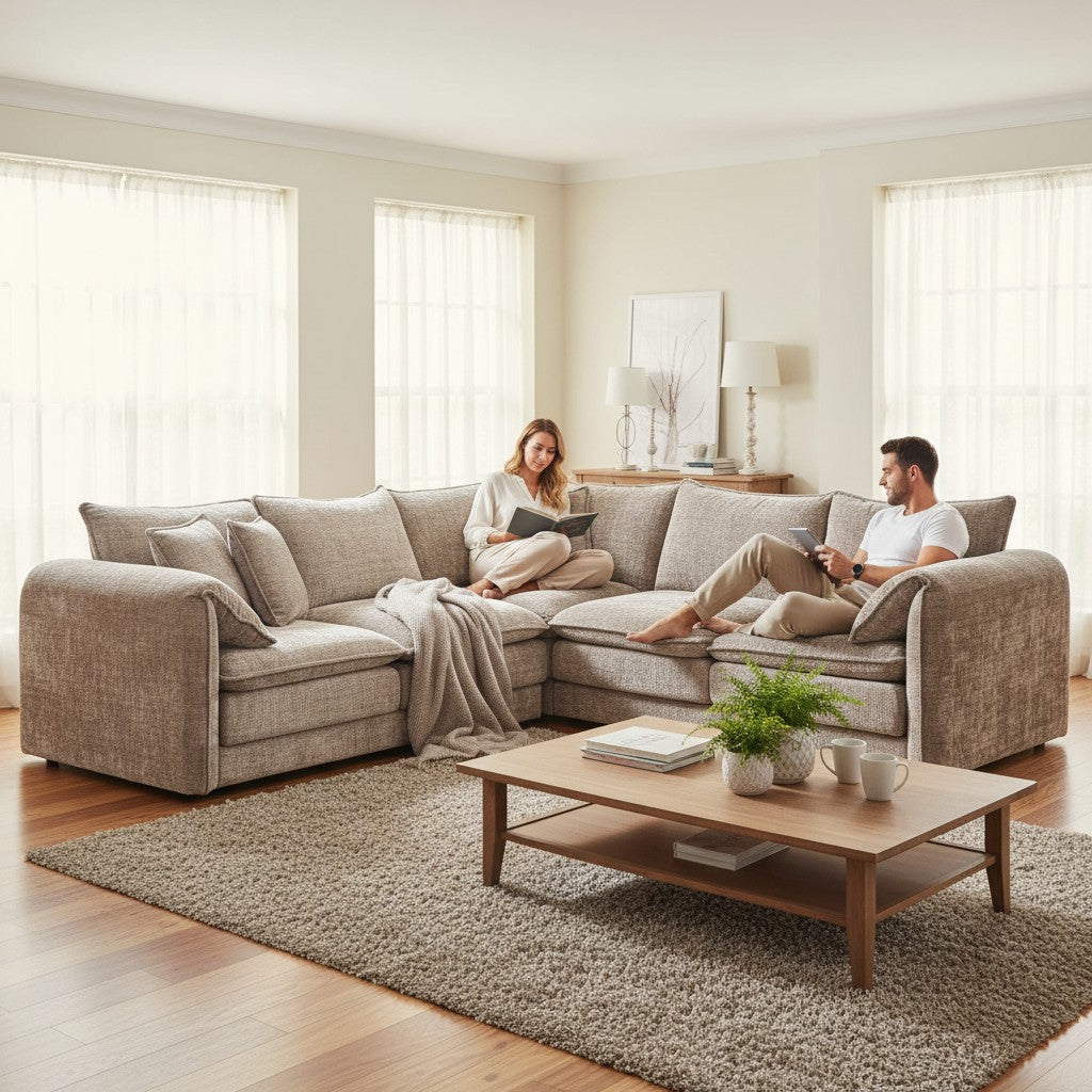 Solaya Beige Fabric Large Corner Sofa