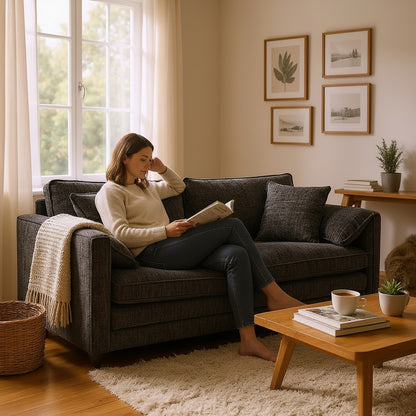 Solaya Black Fabric 3 Seater Sofa
