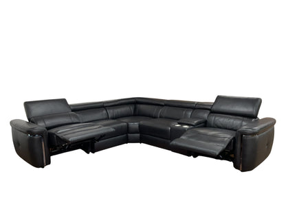 Somerville Electric Recliner Black Leather Cinema Console Large Corner Sofa