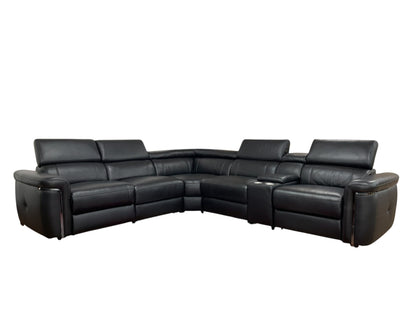 Somerville Electric Recliner Black Leather Cinema Console Large Corner Sofa