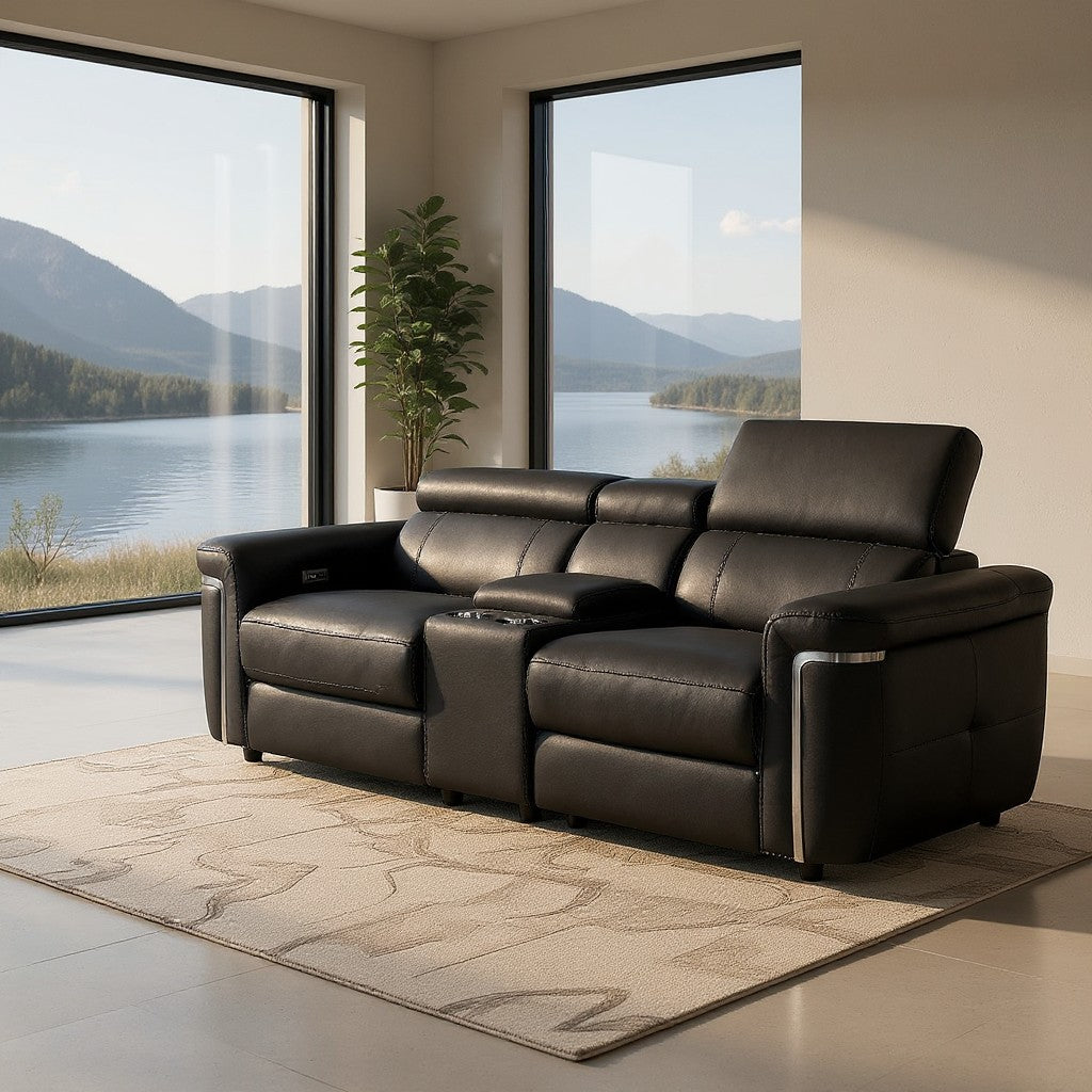 Somerville Electric Recliner Black Leather 2 Seater Sofa