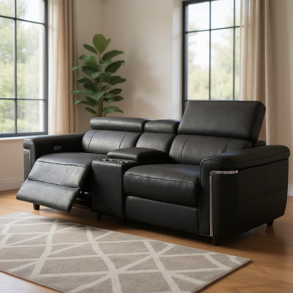 Somerville Electric Recliner Black Leather 2 Seater Sofa