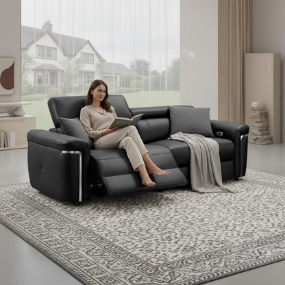 Somerville Electric Recliner Black Leather 3 Seater Sofa