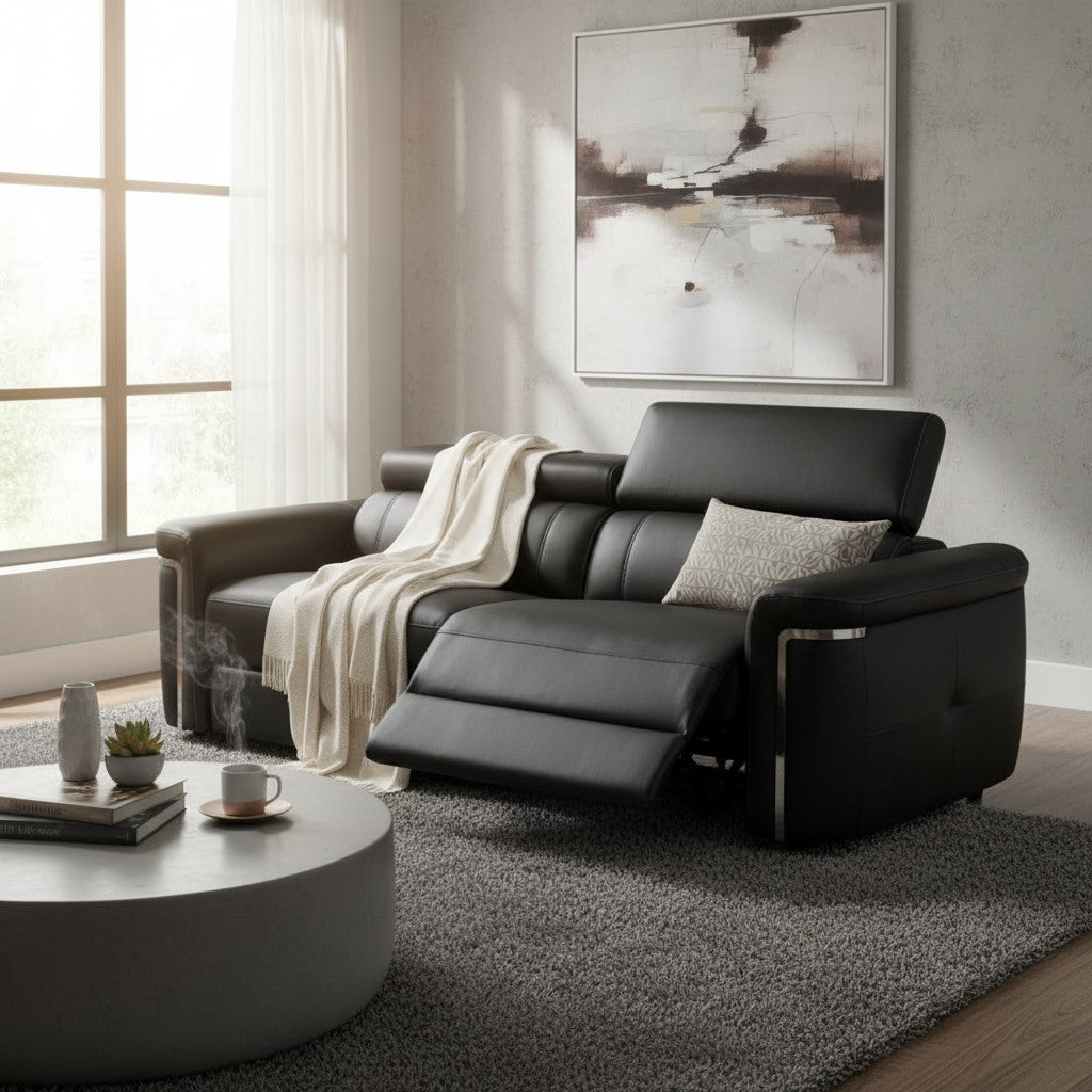 Somerville Electric Recliner Black Leather 3 Seater Sofa