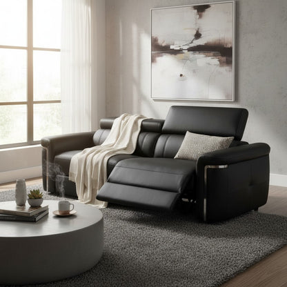 Somerville Electric Recliner Black Leather 3 Seater Sofa